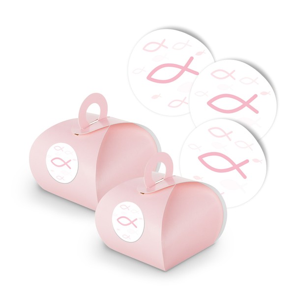 Itenga 25X Geschenkbox Rosa Sticker Fisch Taufe Kommunion Konfirmation Geschenk-image