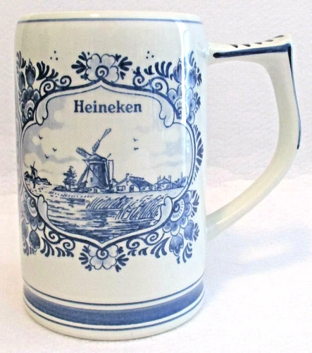 Vintage 1971 Heineken Delft Blue Holland Beer Stein Hand Painted Design MINT