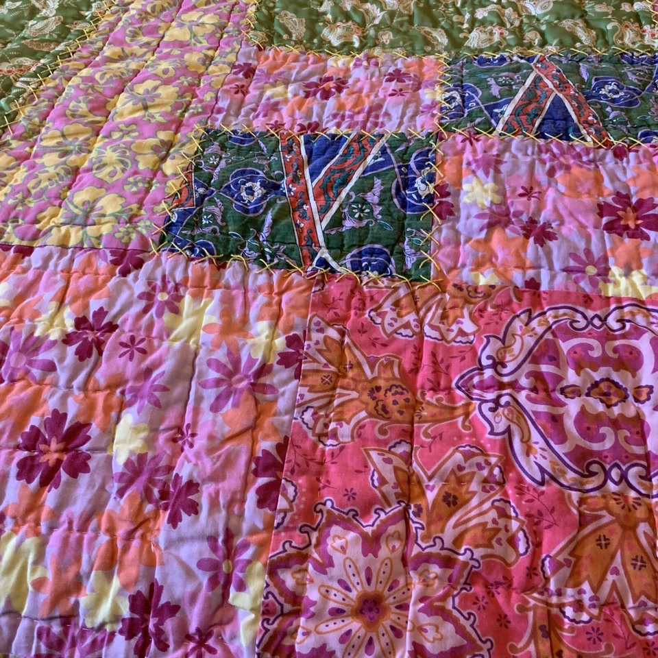 Edredón vintage doble en mal estado hawaiano colores brillantes PEM America ¡Excelente estado! Foto 3 de 4