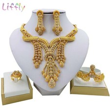 Dubai Jewelry Sets Big Necklace Classic Water Drop Shape Bracelet Earrings Ring 