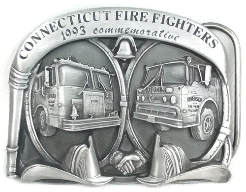 Vintage 1993 Commemorative Belt Buckle Connecticut Fire Fighters