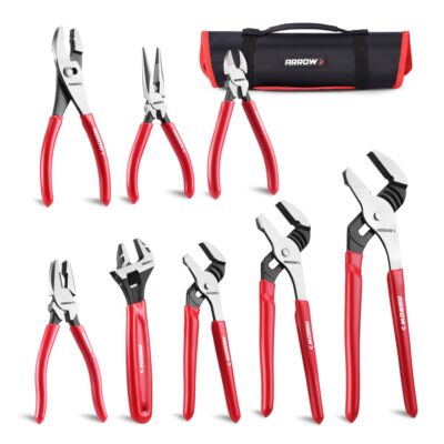 ARROW 8PCS Pliers & Wrench Set 6''-12'' Adjustable Wrench Rolling Bag With Handle