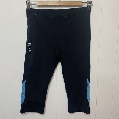 Womens ODLO Essential 3/4 Running Tight Capri Legging Black Turquoise Sz Medium