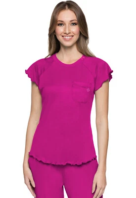 Amp Pink Med Couture AMP Knit Lettuce Edged Scrub Top MC706 AMPP - Image 1 of 4