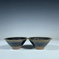 4.2''Tea bowl with oil-spot and gold-rimmed mouth of Jian kiln in Song Dynasty