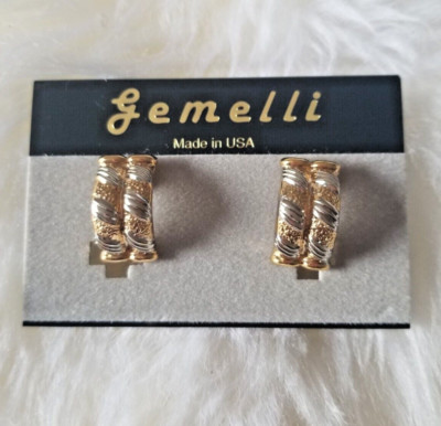 Vintage Gemelli New Old Stock Semi- Hoop Gold Plated & Silver Tone Earrings M2