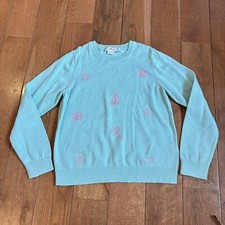 Girls Vineyard Vines Embroidered Sweater Teal Pink Seashells 100 Cotton sz M