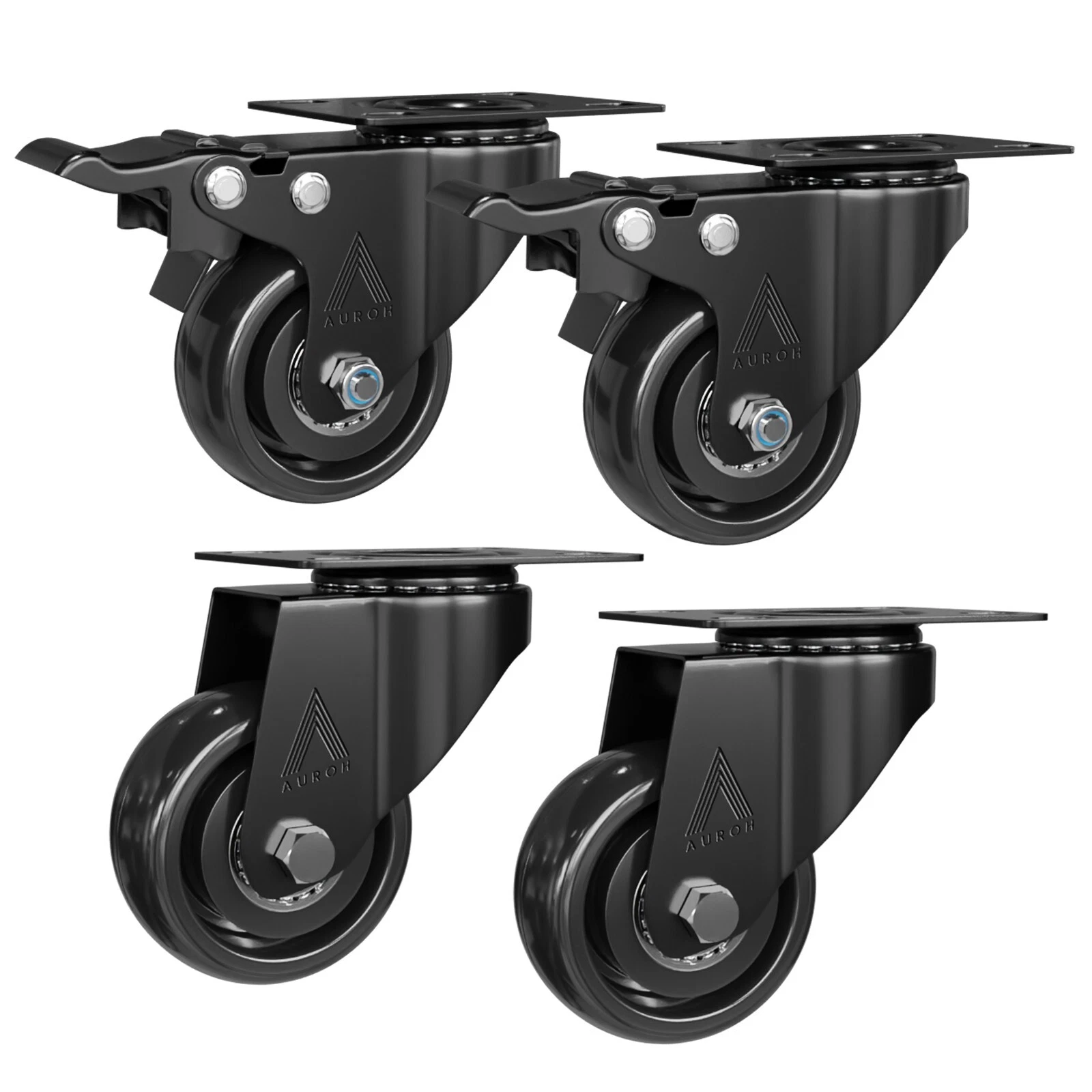 Auroh 50mm PU Castor Wheels - Set (Braked + Standard)