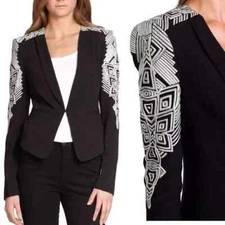 BCBG Max Azria Abram Embroidered-Sleeve Jacket  Blazer Black XS $298