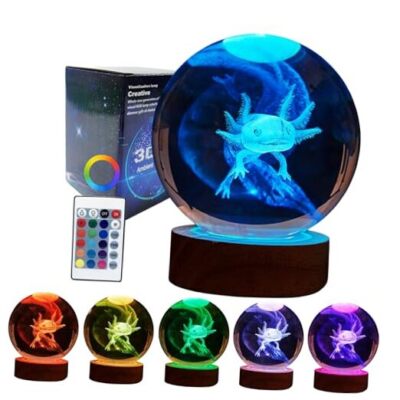 Axolotlrystal Ball lamp,3D 3.15 inchrystal Axolotl Light,16olorshange with C