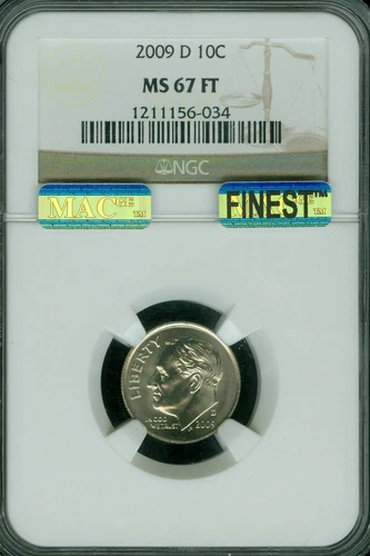 2009 D ROOSEVELT DIME NGC MS67 FT MAC FINEST BUSINESS STRIKE MAC SPOTLESS RARE *