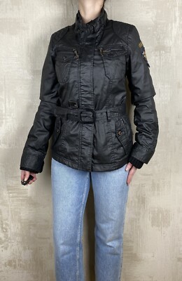 Khujo ORCA Cotton Black Coat Motorcycle Biker Belted  Women's Jacket Size M