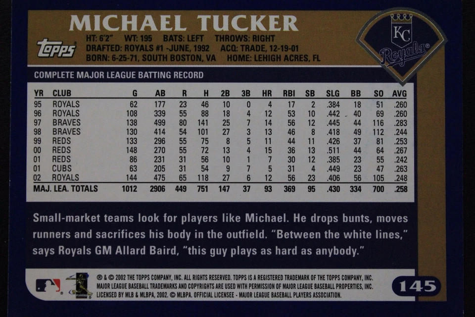 Kansas City Royals Michael Tucker Signed 2003 Topps Autograph Card #145 922 - Image 2 of 3