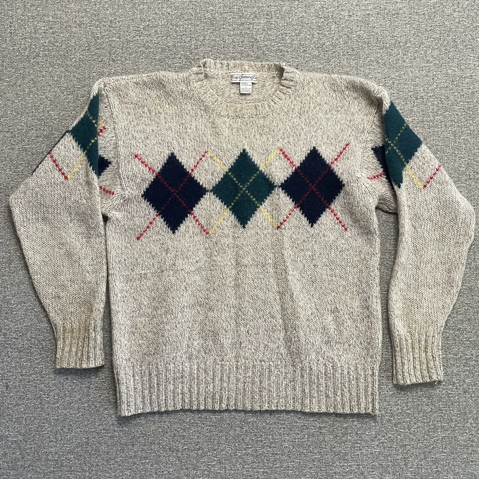Vintage 90s GAP Argyle Varsity Tennis Sweater Mens La… Gem