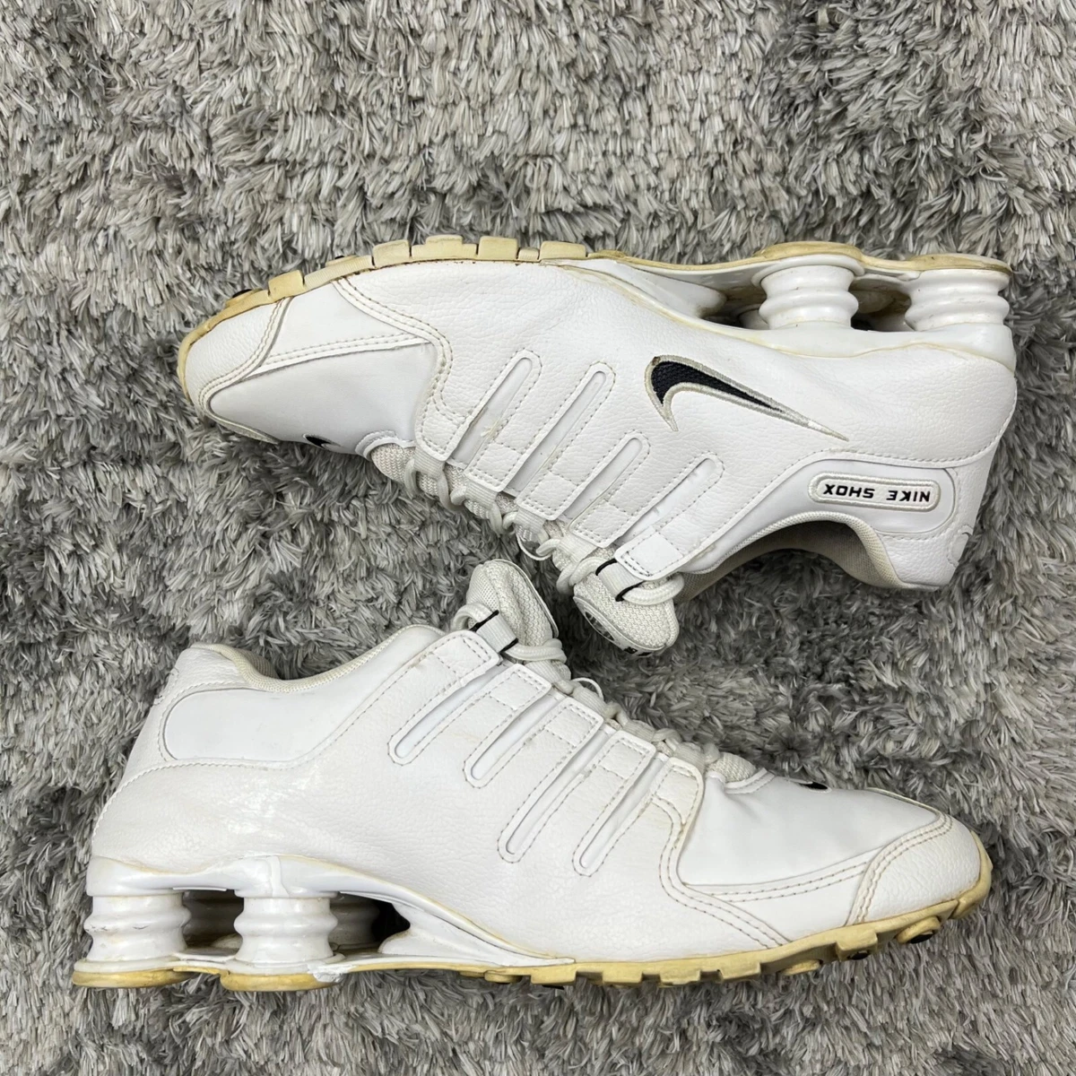 Nike Shox NZ PRM Shoes Men 8.5 White Leather Sneakers 501524 106