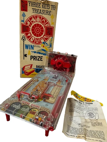 Vintage Marx Toy Three Keys to Treasure Pinball Game Bagatelle Prize Game