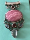Sajen Sterling Moonstone Pink Rhodochrosite Garnet Pendant Signed