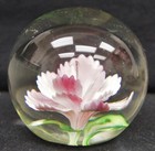 Hand Blown Clear With Pink Flower 2.5" Round Art Glass Paperweight  — photo 2