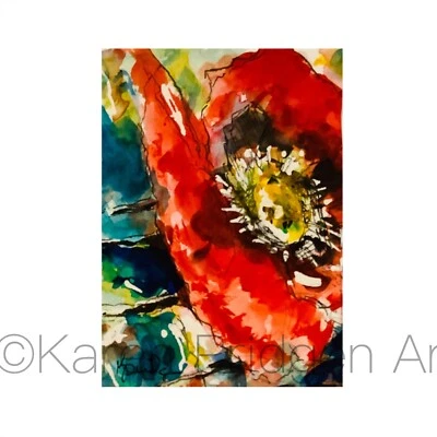 ACEO ATC Art Card Watercolor Print Signed Floral Flowers Flower Poppy