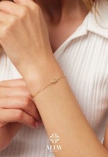 14K Gold Elephant Bracelet, Good Luck Charm Bracelet, Dainty Gold Chain, Animal