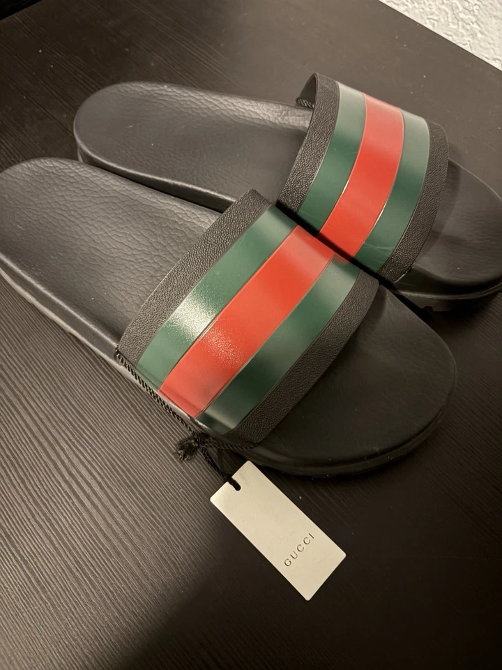 古驰 Web 男式橡胶拖鞋凉鞋 - 黑色橡胶,美国 11 — 第 2/4 张图片