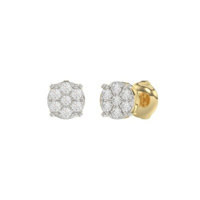 0.25Ct Round Real Natural Diamonds Yellow Gold Plated Ladies Stud Earrings