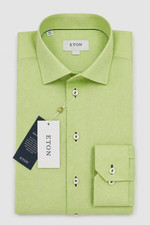 Men ETON Green Shirt Convertible Cuff Signature Twill Contemporary Size 39 15.5