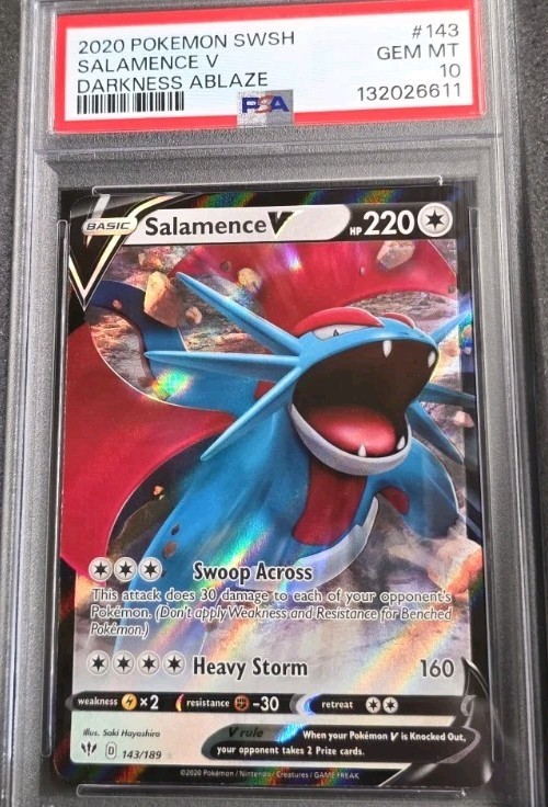 POKEMON CARD SALAMENCE V ULTRA RARE 143 DARKNESS ABLAZE GRADED PSA 10 GEM MINT