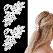 2 PCS Rhinestone Hair Claw Clips for Women, Fancy Sparkly Crystal Bling Silver H
