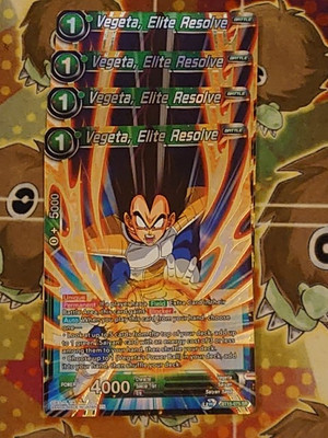 4 x Vegeta, Elite Resolve BT15-075 SR - Dragon Ball Super Gold Foil Mint Playset