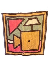 Vera Neumann Signed Scarf Silk Geometric Design Green Pink Brown Yellow 30x30