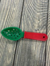 Vintage Play Kitchen Replacement 5" Green Red Plastic Slotted Spoon - Made In