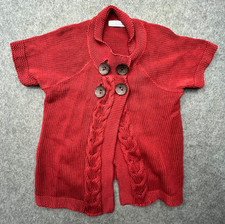 Willow Womens Red Cable Knit Sweater Size L Shortsleeve Big Button USA Made