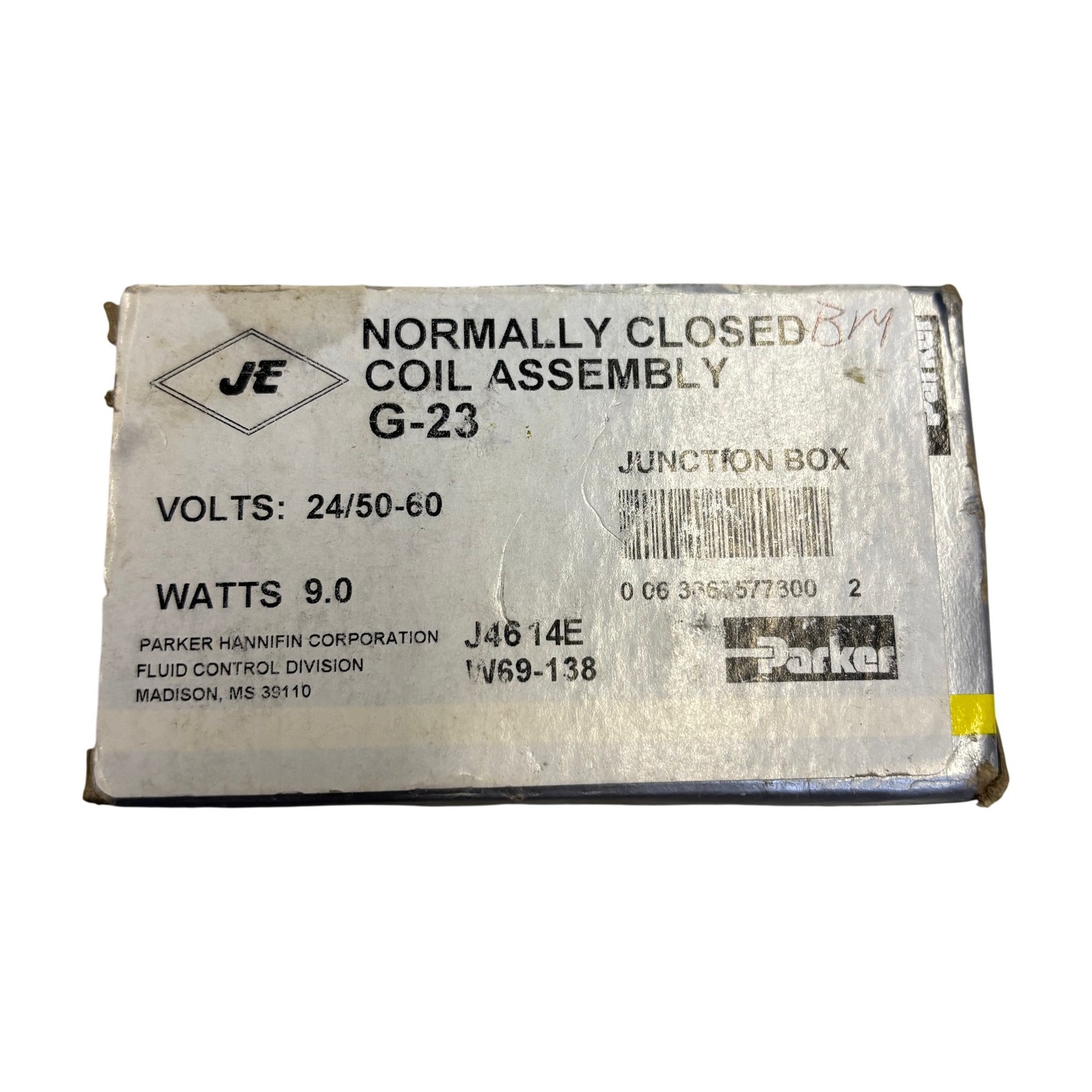 Parker J4614E G-23 Solenoid Coil 24V 9W Normally Closed Junction Box