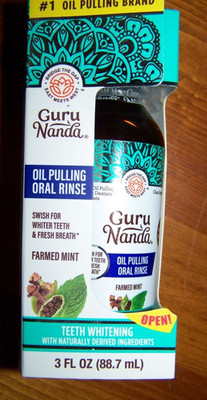 GURU NANDA Farmed Mint Oil Pulling Mouthwash 3 FL OZ. TEETH WHITENING.