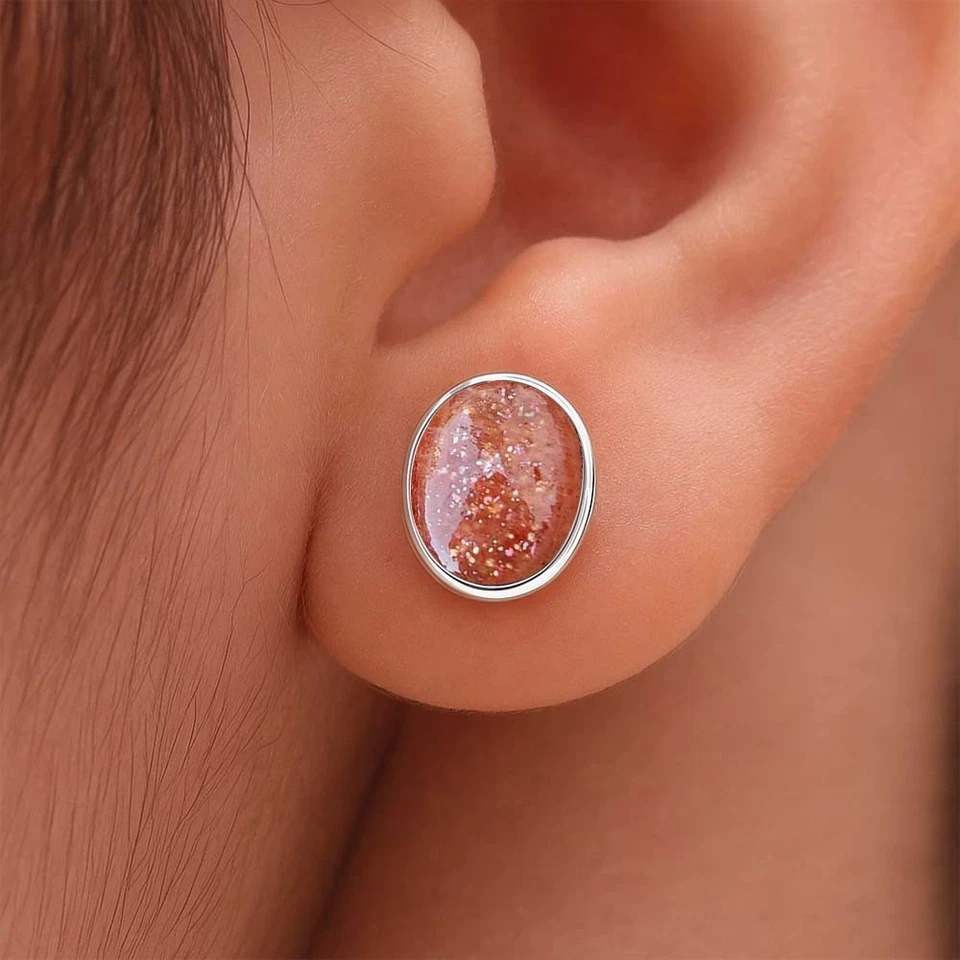 Aretes de piedra solar de plata de ley 925 con pasador minimalista de piedra solar Foto 2 de 4