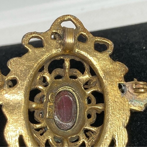  Vintage SA rote Cabochon Brosche/Anhänger Kunstperlen baumelt viktorianisches Revival - Bild 7 von 12