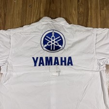 Vintage Yamaha Racing Team Shirt Mens XL White Pit Crew Gear Button Front Y2K