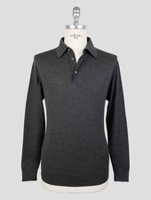 NEW KITON GRAY WOOL 14 MICRON SWEATER POLO EU 58 - US 48 - 3XL KMZ45