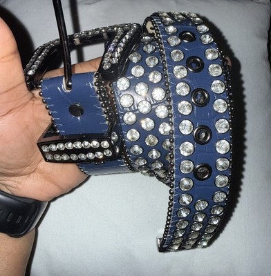 DNA Belt - mens Alligator Skin Navy with rhinestones size large