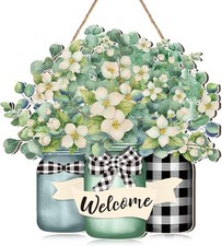Eucalyptus Welcome Door Sign Summer Wooden Spring Farmhouse Home