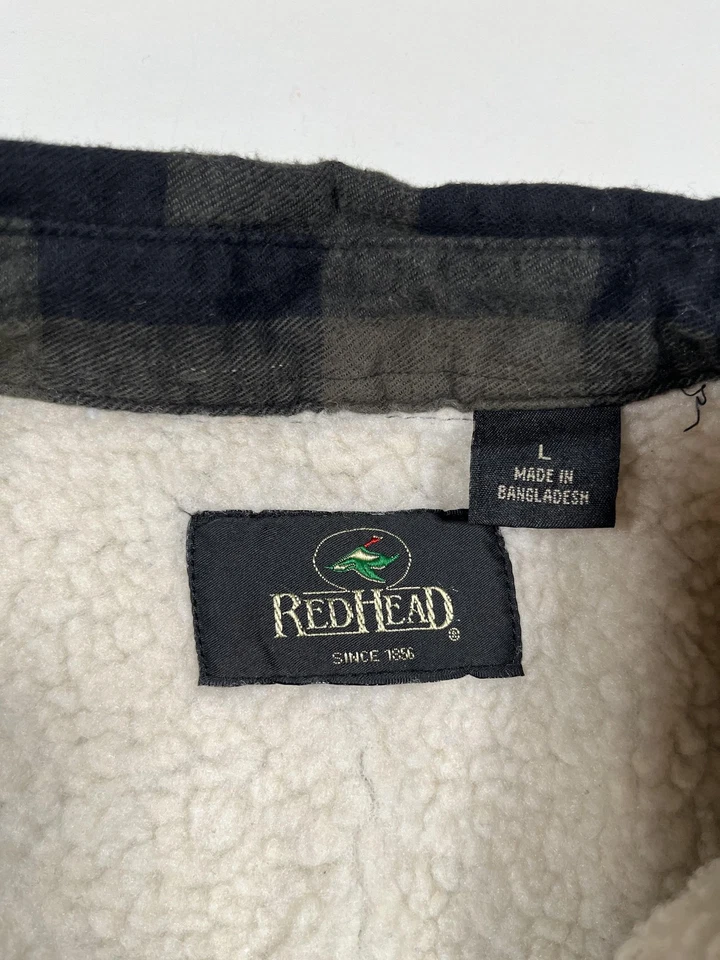 RedHead Jacket Mens Large Black Gray Sherpa Lined Flannel Buffalo Plaid Workwear - Image 3 of 4
