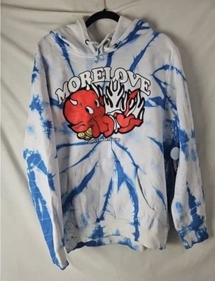 LARGE Lonely Hearts Club Graphic Pullover Hoodie Blue White Fleece Hooded Pocket