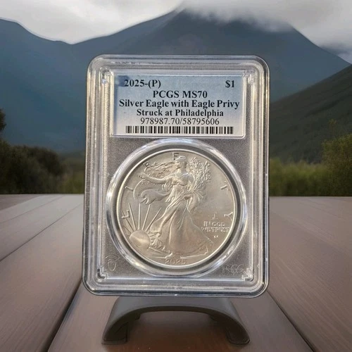 🔥2025-(P) 1 oz Silver American Eagle Eagle Privy Philadelphia- PCGS MS 70🔥