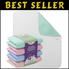 4 Pack Reusable Incontinence Bed Pads - Highly Absorbent & Waterproof Protectors