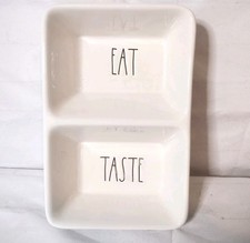 Rae Dunn Ceramic EAT TASTE Double Dish Serving Snack Dish