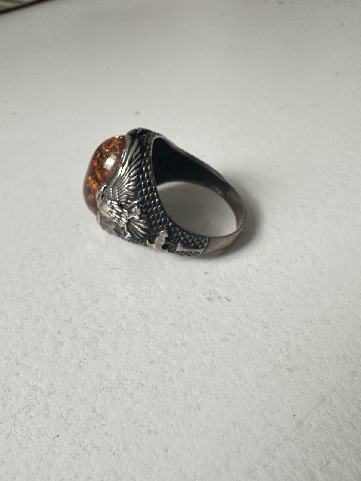 Amber Silver 925 Ring Eagle Axe DnD - image 3