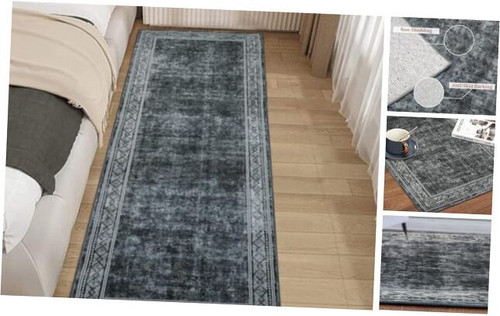 Runner Rug 2x6 Feet Washable Geometric Border Hallway Runner, Non-Slip Stain
