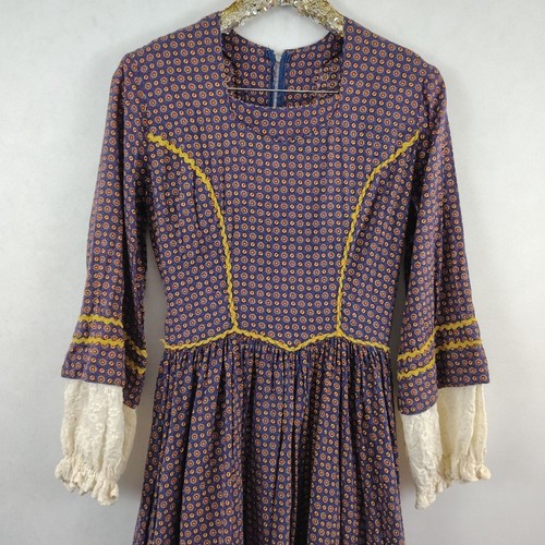 Vintage 70s Homemade Women's Purple And Gold Long Maxi Dress Prairie Victorian, $30 - Photo 3