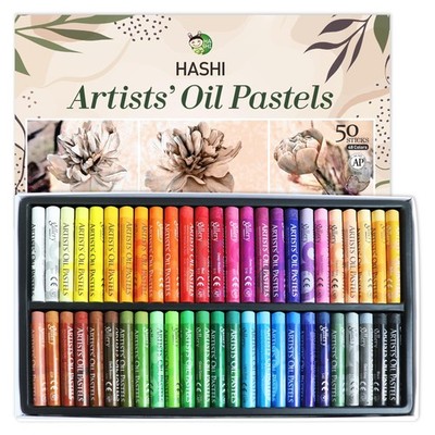 HA SHI Soft Oil Pastels Set 50 Sticks, 48 Colors Art Supplies for Artist, Gal...